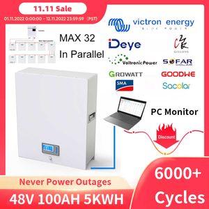 48V Powerwall 100AH 200AH LiFePO4 Batterie Pack 5KWH 10KWH 32 Parellel 6000 Cycle PC Monitor CAN/RS485 Pour Système Solaire Domestique