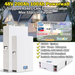 Batterie murale 48V Powerwall LiFePO4 200Ah 100Ah 51.2V 10KWh avec BMS 16S RS485 CAN 6000 Cycles pour le stockage d'énergie