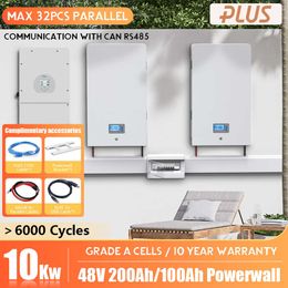 Batería Powerwall LiFePO4 de 48V, 200Ah, 10Kw, 51,2 V, 100Ah, 5KW, máx. 32 paralelos con ciclos CAN RS4856000 para energía solar, 10 años de garantía