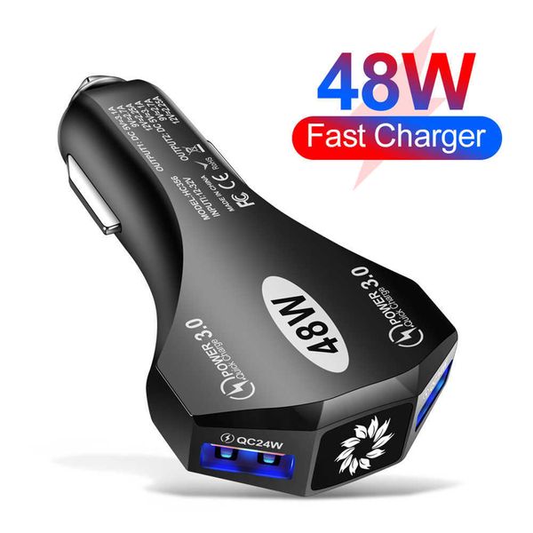48W 2 ports Usb Qc3.0 chargeur de voiture portable adaptateur de charge rapide automatique allume-cigare pour téléphone portable