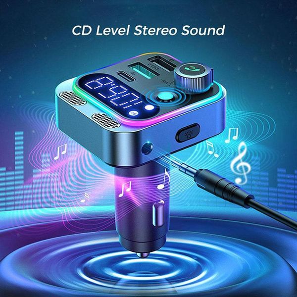 Adaptateur de voiture 48W Bluetooth 5.2 FM TRANSTEUR POUR CAR PDQC3.0 CHARGEUR ADAPTER BLUETOTH MICS MICS BASS BASS HEURS FRAIS