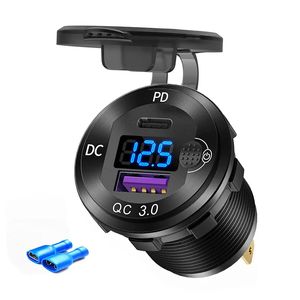 48W USB C C -autolader Socket Snel oplaad USB -uitlaat PD QC 3.0 Power Outlet W/ LED Voltmeter SWTICH voor 12/ 24V RV ATV Marine