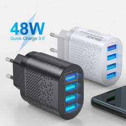 48W USB Charger Fast Charge QC 3.0 Wall Charging voor iPhone 13 12 11 Samsung Xiaomi 4 Ports EU US UK Telefoonadapter