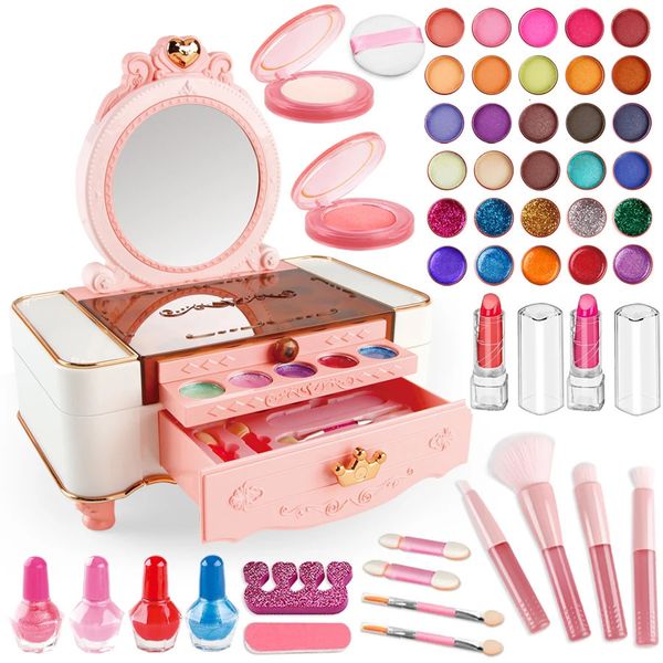 49 PCS Dresser Kit de maquillaje para niños para niñas Princesa princesa real