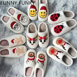 498 Winter Women Kerstmis voor Fluffy Faux Fur Santa Rendier gezellige thuisschoenen comfortabele slippers druppels 231109 497