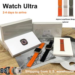 Montre intelligente 49 mm pour Apple Watch Ultra MT8 avec étiquettes avec emballage scellé Boîtier en titane Marine Alpine Loop Strap Montres de sport Bluetooth sans fil