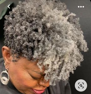 4a 4c corto afro rizado rizado cordón cola de caballo extensión de cabello humano clip ins sal y pimienta gris plata corte duendecillo moda pieza de cabello gris 120g 100g