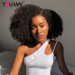 4B 4C Afro Kinky Curly Clip in Human Hair 100% Mongolian Virgin Natural Black Ins Bundle Yomay 240419