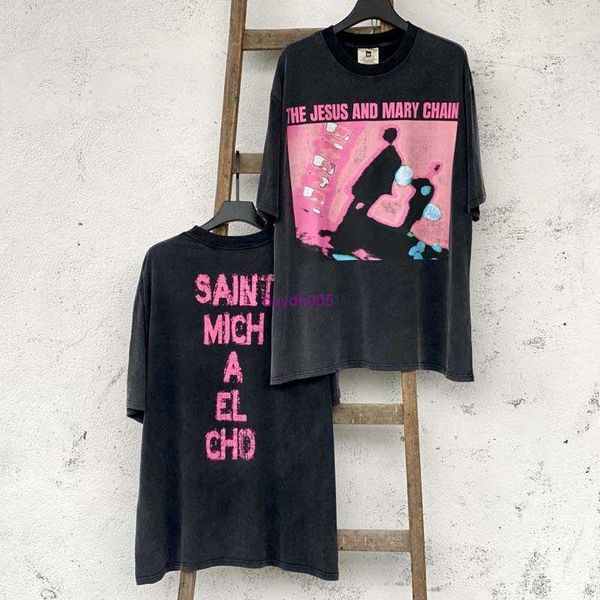 4bnv T-shirts pour hommes Saint Michael Cho Personnage abstrait Photo Motif Old Wash Vintage T-shirt à manches courtes