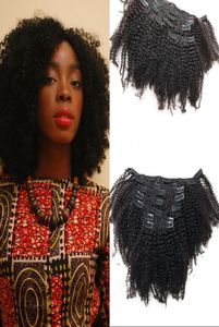4C Afro Kinky Curly Clip dans l'extension de cheveux asiatique Remy pince à cheveux humains ins pleine tête 7 pcsset FDSHINE6743179