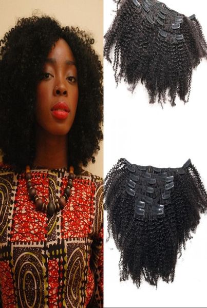 4C Afro Kinky Curly Clip dans l'extension de cheveux asiatique Remy pince à cheveux humains ins pleine tête 7 pcsset FDSHINE6743179