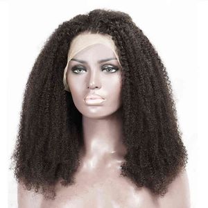 4C Afro Kinky Curly Lace Closure Pelucas de cabello virgen humano Parte en U transparente Frontal brasileño para mujeres negras 220707