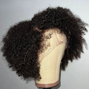 4C Kinky Randen Natuurlijke haarlijn Glueless Short Afro Kinky Curly Wig Human Hair Klaar om Curly Bob 13x4 transparant kanten voorpruik synthetisch met bady haar