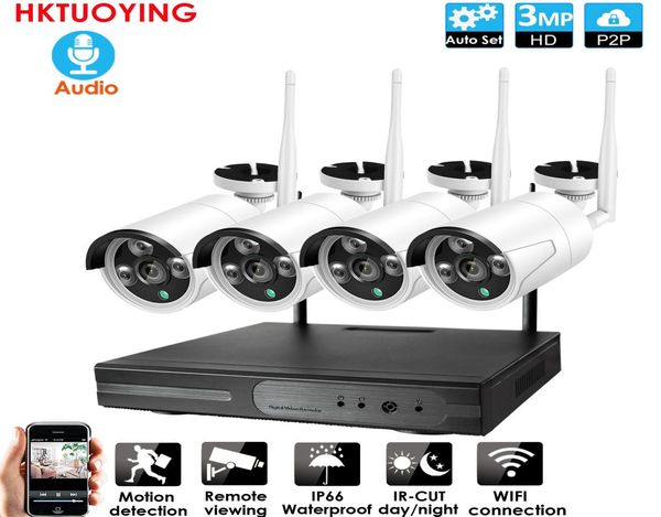 Sistema de CCTV de Audio de 4 canales y 30MP, grabador NVR inalámbrico de 1080P, IR de 30MP para exteriores, P2P, Wifi, IP 720p, sistema de cámaras de seguridad CCTV de Audio Survei2453849