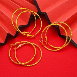 Pendientes de aro grandes de 4cm para mujer, joyería clásica, estilo plano Simple, pendientes redondos grandes rellenos de oro amarillo de 18k, regalo