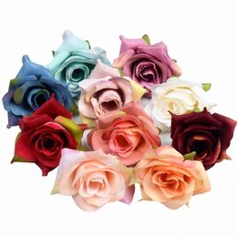 4cm zijde rose bloem 50 stks / partij kunstmatige bloem zijde rose hoofd bruiloft huis decoratie nep roze bloem