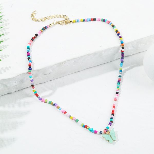 4 couleurs bohême acrylique résine papillon pendentif riz perles collier pour femmes fête été bijoux cadeau 2021