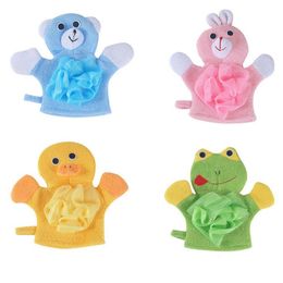 4 colores animales estilo ducha paño de lavado toallas lindos niños Baby Shower Toalla de baño esponja de baño exfoliante corporal guante de baño