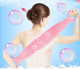 4Colors Siliconen Badborstel Dubbelzijdige rug Scrub Silica Gel Body Massage Comfortabele siliciumwasstang Lange handdoek handdoek