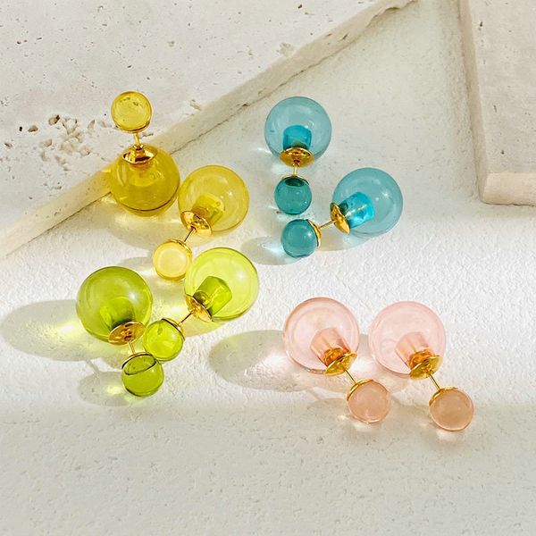 4 couleurs Stud plaqué or cristal clair boule timbres boucles d'oreilles bijoux lettre cadeau de mariage usine en gros avec sac à poussière