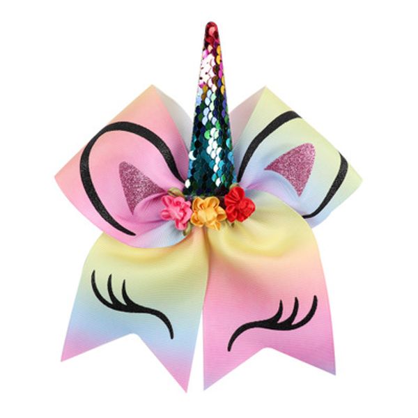 4 couleurs Licorne Corne Paillettes Corde À Cheveux 8 pouces Enfant Fille Bowknot Arcs Titulaire De Queue De Cheval Bande De Caoutchouc Cheveux Cravates Corde En Gros Pas Cher