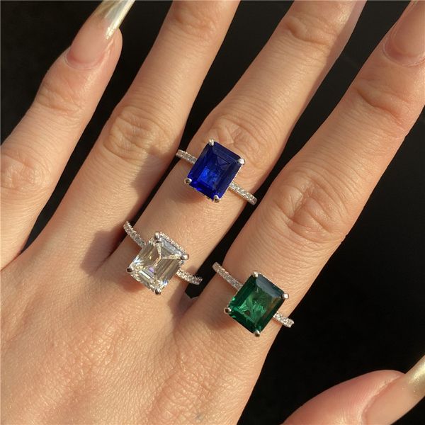 4Ct Emerald Blue Diamond S925 Sterling Silver Ring Designer pour femme 5A Cubic Zirconia Love Engagement Wedding Rings Womens Luxury Jewelry Gift Box Taille 5-9