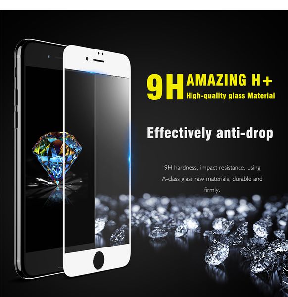 Protecteur d'écran 4D 0.2mm 9H Blue Ray pour iPhone 6 6S 7 7 Plus, Film en verre trempé transparent anti-empreintes digitales pour iPhone 6 6S 7