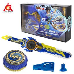 4D Beyblades Infinity Nado 6 Split Series Sacred Shield Twin Dragon S Lumineuze roterende top met afneembare mes Luxe zwaardverlager Q240430