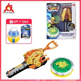 4D Beyblades Infinity Nado 6 Starter Pack-Lightning Leopard Metal Ring Tip Spinning Top Gyro avec Monster Icon Cord Launcher Anime Kid Toy 230605