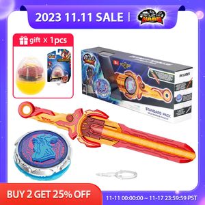 4D Beyblades Nado 6 Paquete estándar Blazing War Bear Glowing Metal Spinning Top Gyro con Monster Icon Sword er Anime Kid Toy 231120