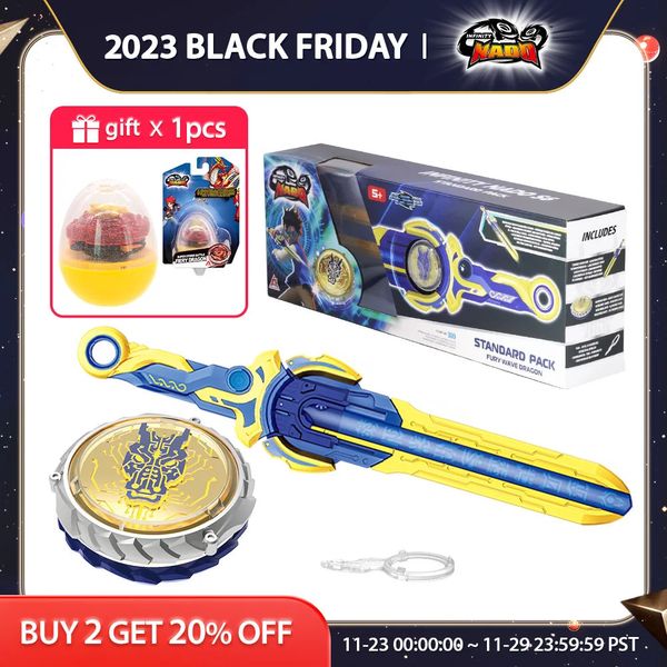 4D Beyblades Nado 6 Pack Standard Fury Wave Dragon Glowing Metal Spinning Top Gyro avec Monster Icon Sword er Anime Kid Toy 231202