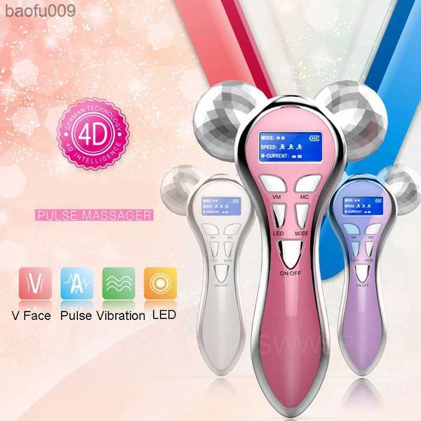 Rodillo 4D Microcorriente Herramienta para dar forma a la cara Vibración Dispositivo de elevación facial Antiarrugas Eliminar doble barbilla V Masajeador facial delgado L230520