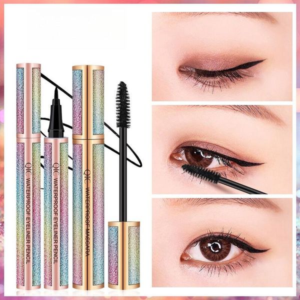 Ensemble de Mascara et Eyeliner en Fiber de soie 4D, Extension de cils épais, imperméable, cosmétique longue durée, crayon pour les yeux