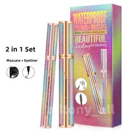 4D Starry Sky Fiber Mascara Vloeibare eyeliner, tweedelige set, waterdichte, slanke, lange make-upset