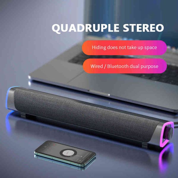 Barre de son Surround 4D Bluetooth 5.0, haut-parleurs filaires pour ordinateur, caisson de basses stéréo, barre de son pour ordinateur portable, PC, cinéma, TV, Aux 3.5mm