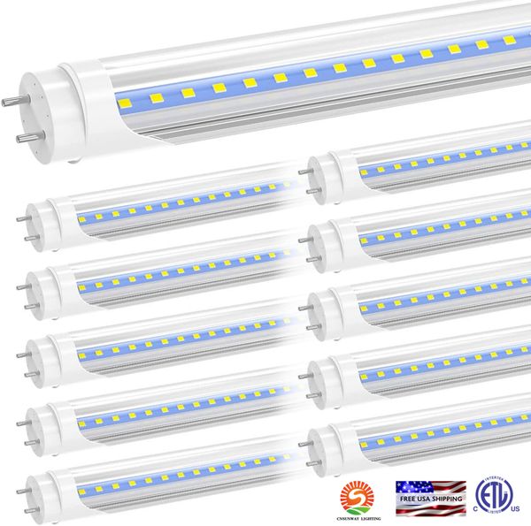 Tubo de luces LED T8 de 4 pies y 1,2 m, 22 W, blanco frío brillante, 6000 K, reemplazo de bombillas de tubo fluorescente LED G13, dos pines, elimina el balasto, alimentación de doble extremo para tienda, garaje, taller, ETL