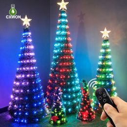 4ft 5ft 6ft 7ft Christmas Adresable kleurrijke snaren Lichte Xmas Tree Lights met Topper Star 342leds Smart 18 ModeStimer Remote Control Waterdicht