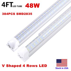 4ft 8ft LED allume les luminaires à tube LED intégrés en forme de V 120W 4 rangées LED SMD2835 LED allume 100LM / W Stock aux États-Unis