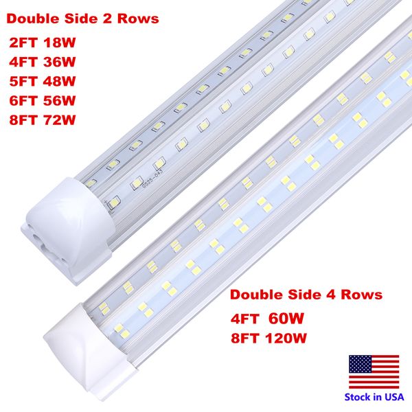 Tubo LED 8FT Shop Light Fixture 120W Refrigerador Puerta Congelador Bombillas 2ft 4ft 5ft 6ft Lámparas integradas en forma de V