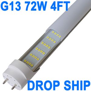 4FT 72W T8 Tubo de luz LED Luz blanca de día 6500k 4' Bombillas LED Garaje Almacén Tienda Luz Balasto Bypass G13 Base T10 T12 Lámpara fluorescente Cubierta lechosa AC100-277V crestech