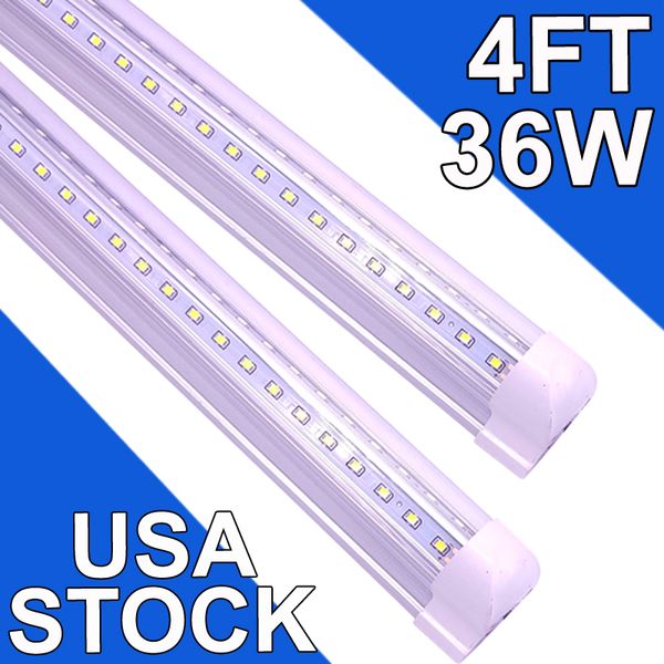 Luz de la tienda LED de 4 pies, 36W 3600LM 6500K, luces de tubo LED de cubierta transparente, iluminación LED T8 de forma V de forma V, luces de techo LED para el taller de garaje usastock