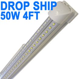 Luminaire d'atelier LED de 1,2 m, tube intégré T8 de 50 W, éclairage d'entrepôt en forme de V à 270 degrés, lumières améliorées Plug and Play, couvercle transparent à haut rendement 6 500 K Crestech