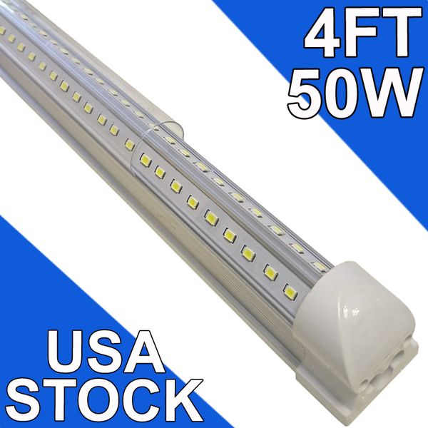 Luces LED para tienda de 4 pies, tubo de luz LED integrado en forma de V de 4 pies y 4 pies, lámpara de montaje en superficie conectable con cubierta transparente de 50 W y 5000 lm, reemplaza la luz fluorescente T8 T10 T12 usastock