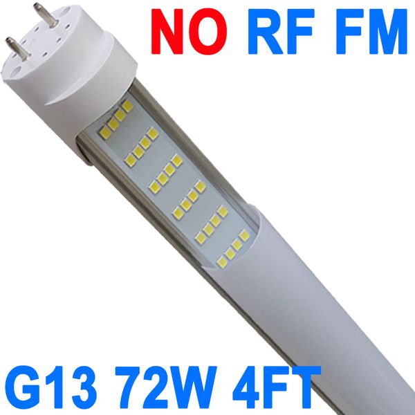 Tube lumineux LED T8 de type B de 1,2 m, 72 W (équivalent 120 W), 7 200 lm, 6 000 K, alimentation double extrémité, dérivation de ballast, remplacement d'ampoules fluorescentes T10 T12 de 1,2 m, couvercle laiteux crestech