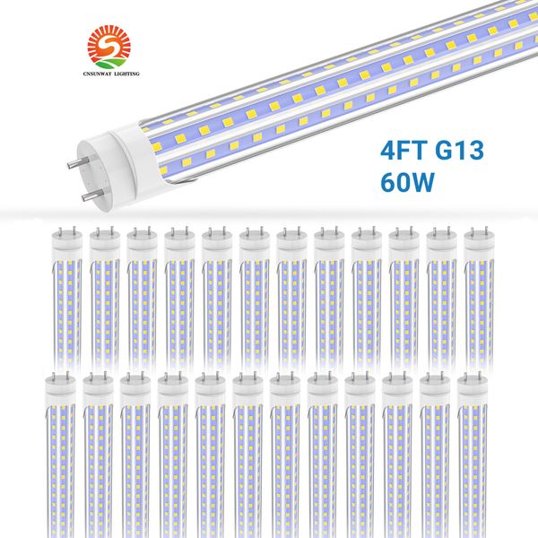 Tubo de luz LED de 4 pies, 60 W, 36 W, 3 filas, 288 Uds., Chips LED, bombillas LED de repuesto G13 bi-pin T10 T12 para accesorio fluorescente de 4 pies, luz de tienda de almacén