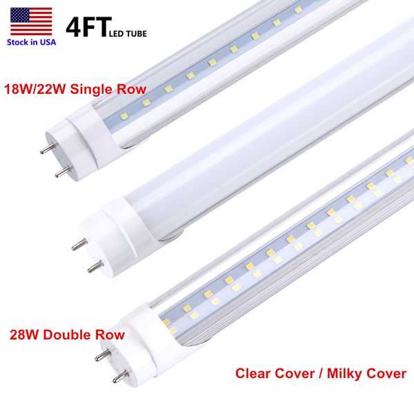 4FT T8 LED Tube 18W 22W 28W 4 pieds G13 Bi pin 4' Garage Lights 1.2M Shop Light Remplacement de la lampe fluorescente, ballast retiré, alimentation à double extrémité