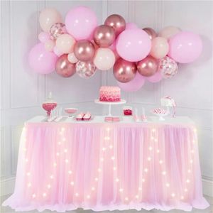 Jupe de Table en Tulle de 4 pieds avec lumières LED, tissu pour fête d'anniversaire, réception-cadeau pour bébé, mariage, Bar, décorations de noël pour la maison, 231225