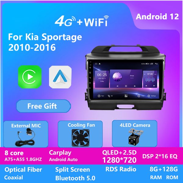 Voiture vidéo 128G GPS Navigation Android 10.0 Radio écran tactile HD unité principale lecteur Audio pour KIA SPORTAGE R 2010-2016 IPS