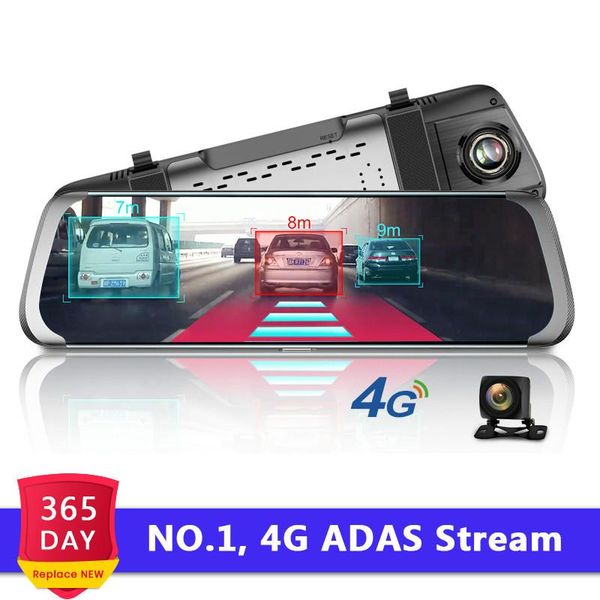 Caméra DVR pour voiture 4G ADAS, 10 pouces, Android Stream Media, rétroviseur FHD 1080P, WiFi, GPS, tableau de bord, enregistreur vidéo d'enregistrement