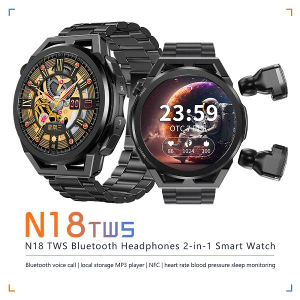 4GB Android Ios Reloj inteligente con auriculares Reloj Inteligente NFC Bluetooth Deporte Local Mp3 Smartwatch Frecuencia cardíaca Monitor de presión arterial Pulsera de fitness Pulseras
